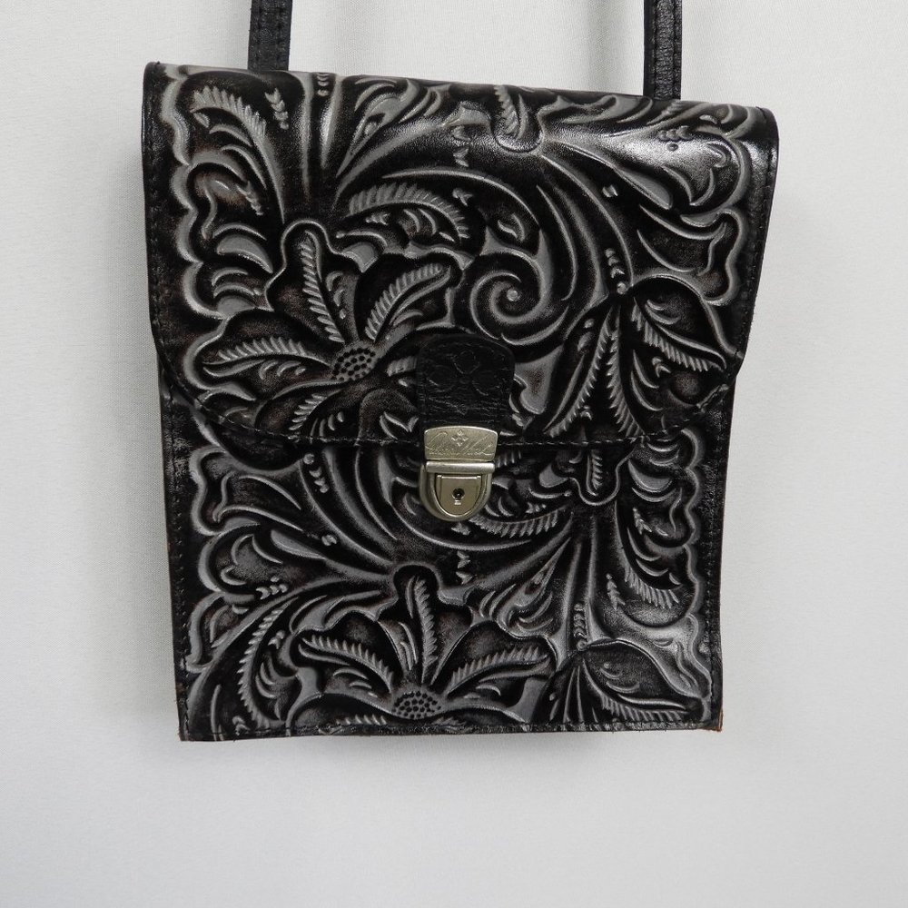 L600 Patricia Nash Black Tooled Leather Crossbody